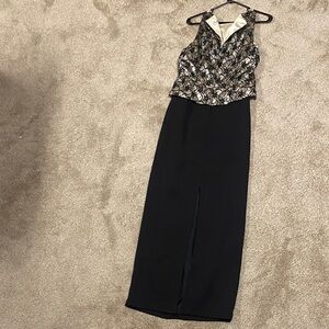 Elegant Black and Gold High Low Dress